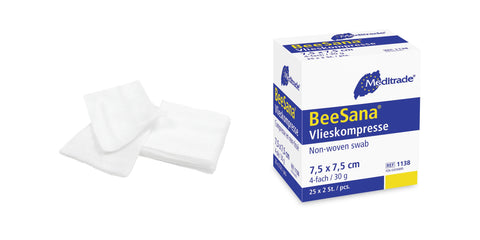 BeeSana® Vlieskompresse, steril, 4-fach, 30 g, 7,5 x 7,5 cm, 5 Stk Meditrade