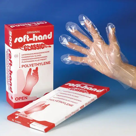 Poly-Handschuhe gehämmert unverpackt in Tüte servoprax